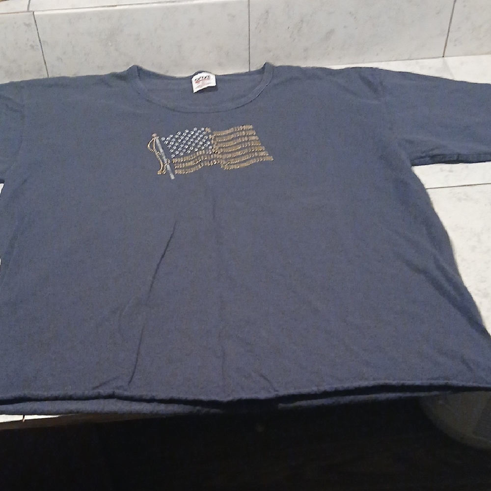 Anvil WomenNavy Blue T-Shirt with Gold/Sylver US Flag Design